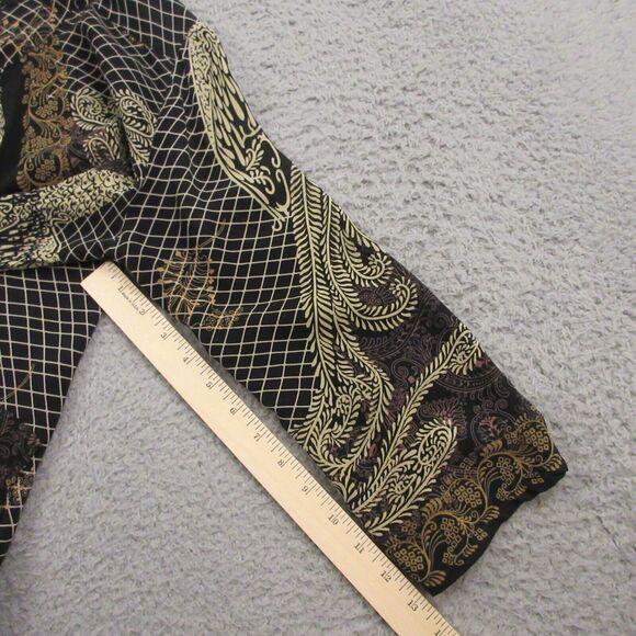 Citron Santa Monica Silk Shirt Blouse Top size XS FLAW Asian Band Collar Peacock - Picture 11 of 12